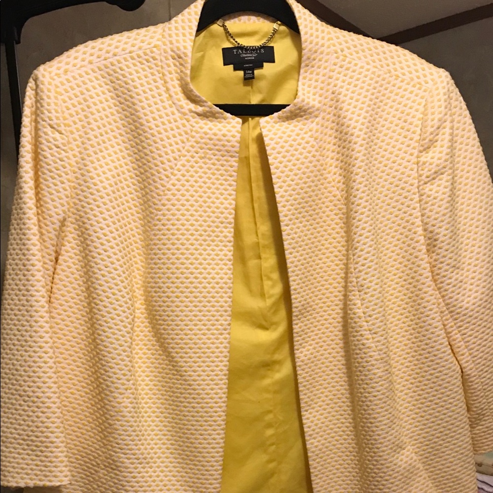Talbots Open Front Dot Jacquard Blazer 16WP Yellow